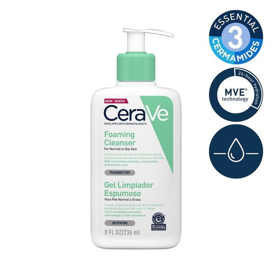 CeraVe Gel Limpiador Facial Espumoso 236ml Foaming Cleanser Para Piel Grasa y Normal